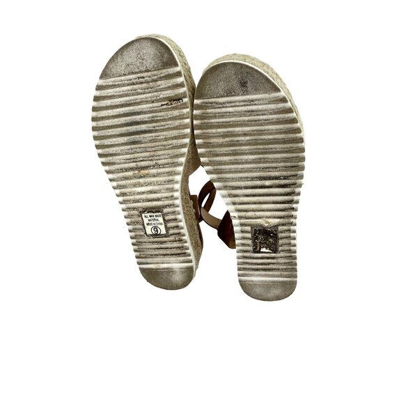 Soda Tuckin Sandals 9 Espadrilles Wedge Platform Tan Brown Ankle Strap Open Toe - Picture 7 of 14